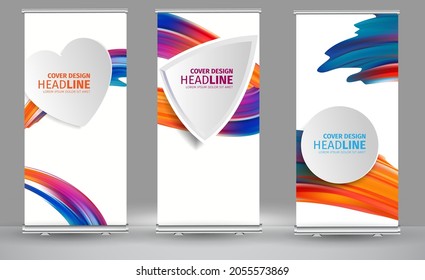 Roll up banner colors gradient line wave standee business brochure template design. Vertical Abstract colorful geometric texture background Can be adapt to Brochure, Report, Magazine, Poster.