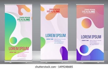 Roll up banner colors shape standee business brochure template design. Vertical Abstract colorful geometric texture background Can be adapt to Brochure, Report, Magazine, Poster.