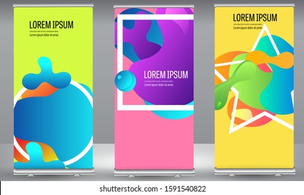 Roll up banner colors shape standee business brochure template design. Vertical Abstract colorful geometric texture background Can be adapt to Brochure, Report, Magazine, Poster.