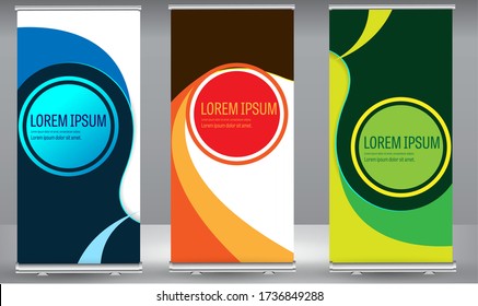 Roll up banner colors shape standee business brochure template design. Vertical Abstract colorful geometric texture background Can be adapt to Brochure, Report, Magazine, Poster.