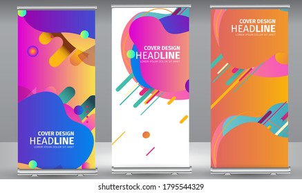 Roll up banner colors shape standee business brochure template design. Vertical Abstract colorful geometric texture background Can be adapt to Brochure, Report, Magazine, Poster.