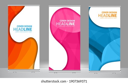 Roll up banner colors shape standee business brochure template design. Vertical Abstract colorful geometric texture background Can be adapt to Brochure, Report, Magazine, Poster.