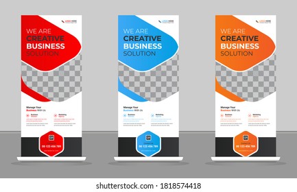 Roll up banner. Corporate Company Business Abstract with vertical modern stand Roll-Up Banner Set Presentation flag background billboard vector layout Template Design.