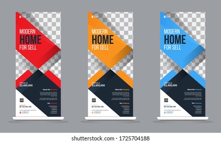 Roll up banner. Corporate Real Estate sale Vertical Rollup  banner design template vector X-banner and Street Business creative concept or Modern Business Roll-up Banner, stand, Print banner design.