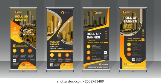 Roll up banner creative design. Multipurpose template in abstract flat geometric style. Trendy shape and colors design.