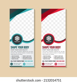 Roll Up Banner. Creative Fitness Sale Vertical Rollup Banner Design Template Vector X-banner And Street Fitness Business Flag Creative Concept Or Modern Business Roll-up Banner, Stand Print Banner.