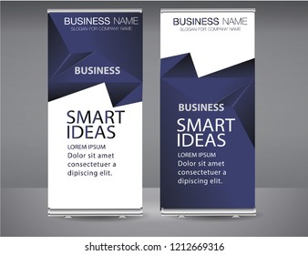 Roll up banner dark blue standee business brochure template design. Vertical Abstract blue geometric texture background Can be adapt to Brochure, Report, Magazine, Poster, Corporate Presentation