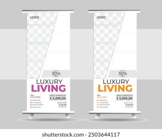 Roll up banner design 2 template, vertical, corporate background, pull up design,


