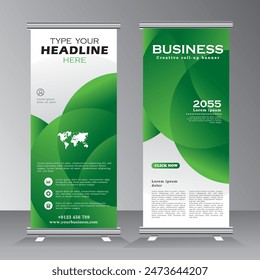 Roll up banner design with abstract background, vertical template design, roll up banner design, vertical banner template, green colour banner template - vector eps 10