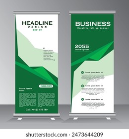 Diseño de Anuncio enrollable con fondo abstracto, diseño de Plantilla de Vertical, diseño de Anuncio enrollable, Plantilla de Anuncio de Vertical, Plantilla de Anuncio de color verde - Vector eps 10