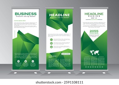 Roll up banner design with abstract background, vertical template design, roll up banner design, vertical banner template, green colour banner template - vector eps 10