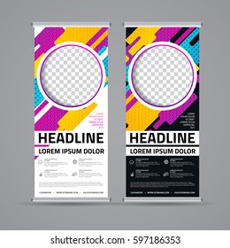 Roll up banner design with abstract background. Page, website, print, cover booklet, annual report, flyer, banner, leaflet, brochure background design.