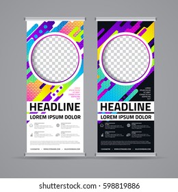 Roll up banner design with abstract background. Page, website, print, cover booklet, annual report, flyer, banner, leaflet, brochure background design.