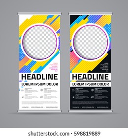 Roll up banner design with abstract background. Page, website, print, cover booklet, annual report, flyer, banner, leaflet, brochure background design.