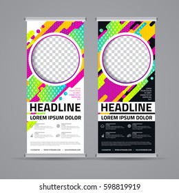 Roll up banner design with abstract background. Page, website, print, cover booklet, annual report, flyer, banner, leaflet, brochure background design.