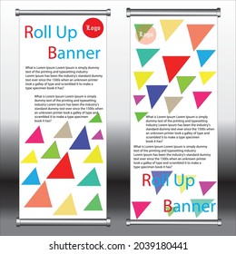 Roll up banner design abstract shapes print template
