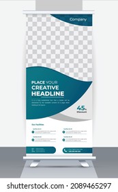 
Roll Up Banner Design, Blue Business Roll Up Stand Template with simple and creative banner mock up, Clean Roll Up Banner Layout Design