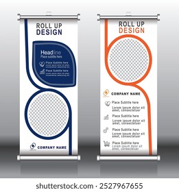 Roll up banner design, blue and orange shade, vector art, business banner