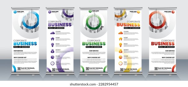 roll up banner design with blue, purple, green, orange and red colors