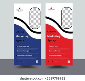 Roll up banner design blue and red with mockup