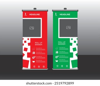 Roll up banner design, Roll up brochura banner design modelo vetor, fundo abstrato, moderno x-banner, tamanho do retângulo.