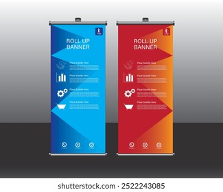 Roll up banner design, Roll up brochure flyer banner design template vector, abstract background, modern x-banner, rectangle size. 3d wave design, no space, line art design