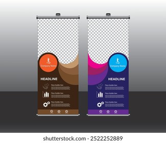Roll up banner design, Roll up brochure flyer banner design template vector, abstract background, modern x-banner, rectangle size. wave design, desert color, multicolor design