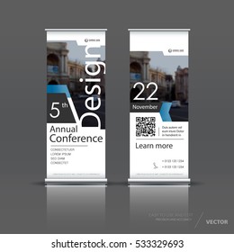 Roll up banner design brochure flyer vertical template, vector x-banner and street business flag-banner, cover presentation abstract geometric background vertical layout