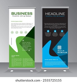 Roll up banner design for business. stand banner layout, advertisement, pull up, vector background, vector illustration, business flyer, display, x-banner, presentation