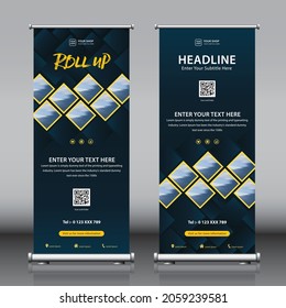 Colección de diseño de pancartas con dibujos e imágenes en color amarillo y azul. Conjunto de vectores de plantilla vertical editable, estandar moderno y banner de bandera