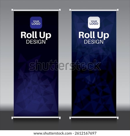 roll up banner design dark blue background technology, web, internet, cyber security