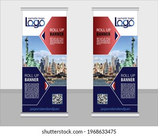 Roll up banner design Editable vertical template vector, modern x-banner and flag-banner, Vector illustration