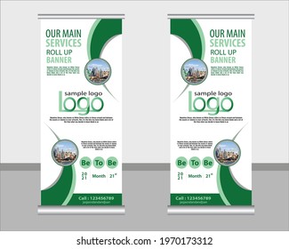 Roll up banner design Editable vertical template vector, modern x-banner and flag-banner, Vector illustration