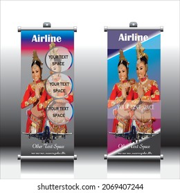 Aufrollen von Bannern Bearbeitbare vertikale Vorlage, Vektorgrafik, geometrischer abstrakter Hintergrund, modernes x-Banner und Flaggenbanner, Vektorgrafik.Airline