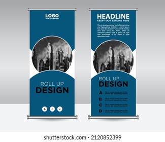 roll up banner design Editable vertical template vector, geometric abstract background, modern x-banner and flag-banner