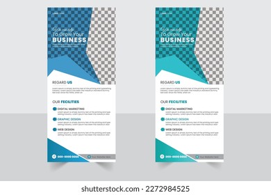 Roll up banner design Editable vertical template, vector, abstract background, modern x-banner and flag-banner