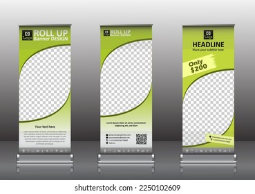Roll-Up-Banner-Design-Flyer-Design vertikale Vorlage Vektorgrafik, abstrakter geometrischer Hintergrund, moderner x-Banner und Flaggenbanner