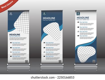 Roll-Up-Banner-Design-Flyer-Design vertikale Vorlage Vektorgrafik, abstrakter geometrischer Hintergrund, moderner x-Banner und Flaggenbanner