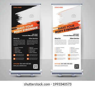 Roll up Banner Design for gym vertical brush abstract background