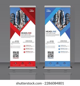 Roll up banner design layout. Vertical banner design template.