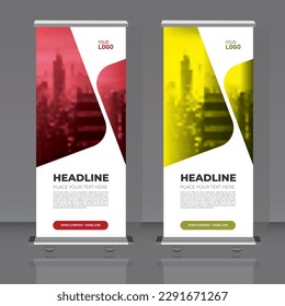 Roll up banner design layout. Vertical banner design template.