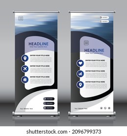 Roll up banner design with modern design and image. Editable vertical template vector, modern standee and flag banner