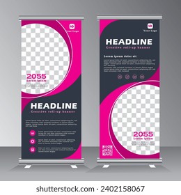 Roll up banner design, roll up banner with pink color, vertical banner template design, business stand template with image space.vector eps 10,