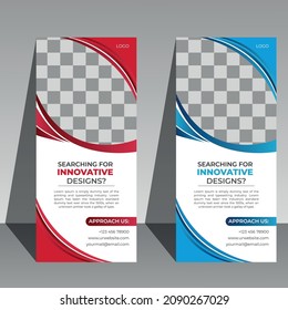 Roll up banner design, pull up, x banner, blue, red, white, modern design.