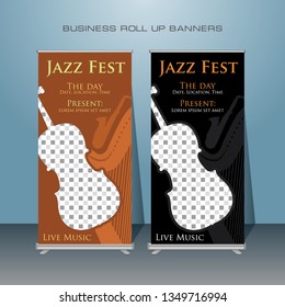 Roll up banner design. Standing flyer template for Jazz music festival