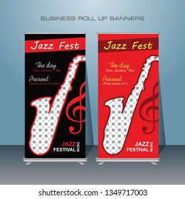 Roll up banner design. Standing flyer template for Jazz music festival