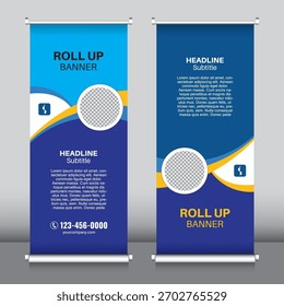 Roll up banner, design template, abstract background, vector, modern, rectangle design, illustration, outdoor, print, exhibition show, Simple, pull up, graphic element, curve and triangle, constructio