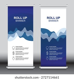 Roll up banner, design template, abstract background, vector, modern, illustration, outdoor, print, exhibition show, Simple, pull up, graphic element, curve, blue 