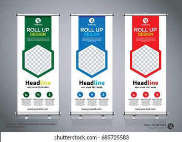 Roll up banner design template, abstract background, pull up design, modern x-banner, rectangle size.
