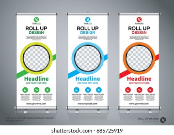 Roll up banner design template, abstract background, pull up design, modern x-banner, rectangle size.